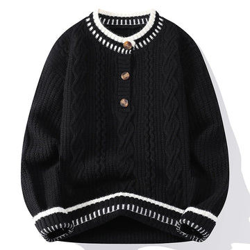 Autumn Winter Mens Fashion Knitted Sweater Round Neck Patchwork Warm Breathable Knit Pullovers Men Casual Youthful Vitality Tops