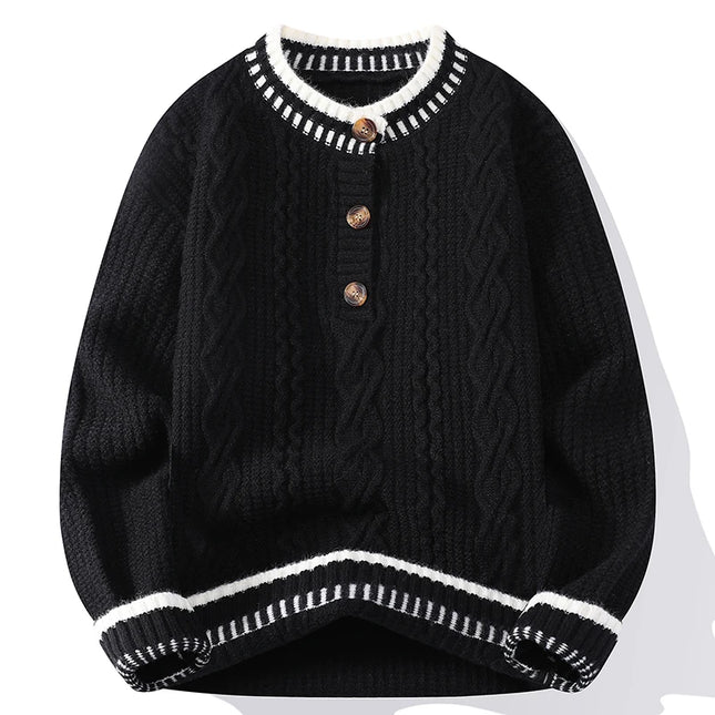Autumn Winter Mens Fashion Knitted Sweater Round Neck Patchwork Warm Breathable Knit Pullovers Men Casual Youthful Vitality Tops
