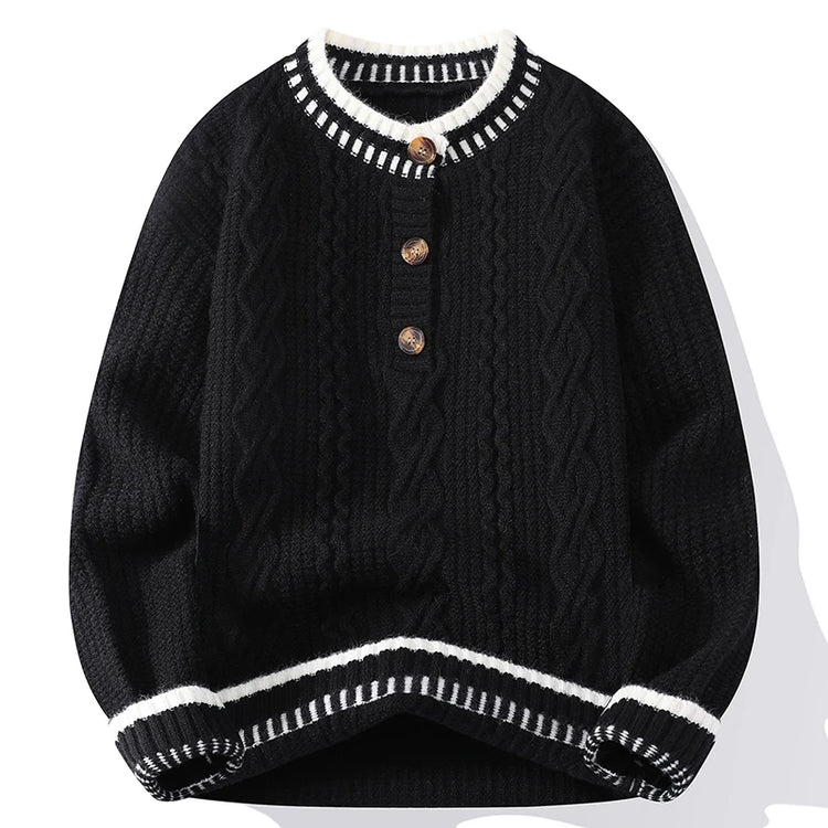 Autumn Winter Mens Fashion Knitted Sweater Round Neck Patchwork Warm Breathable Knit Pullovers Men Casual Youthful Vitality Tops