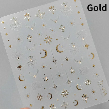 Punk Glitter Powder Blue Pink Star Charm Laser Silver Gold Starlight Rhinestones Moon DIY Nail Art Stickers Manicure Tool Decals