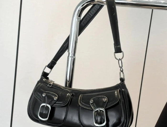 Fashion Pu Leather Women's Shoulder Bag Small Double Pocket Design Ladies Underarm Bags Y2k Vintage Female Handbags Clutch Purse PlatiNum