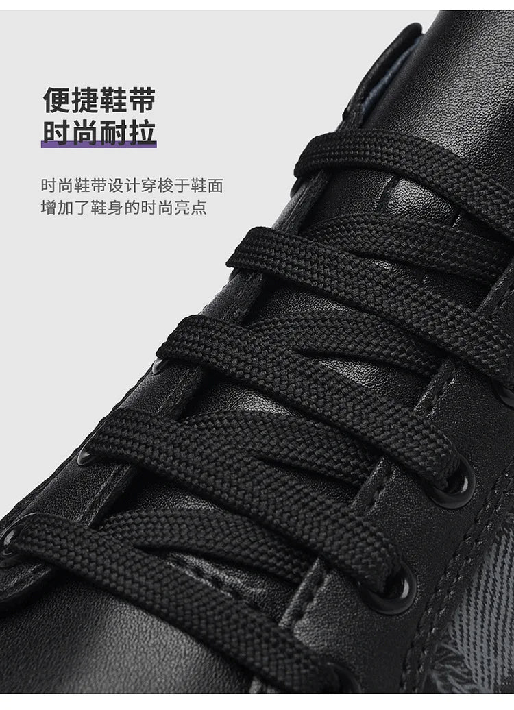 Europe New Shoes for Men Genuine Leather Casual Shoes Cool Black Flat Skateboard Shoes Street Fashion Sneakers