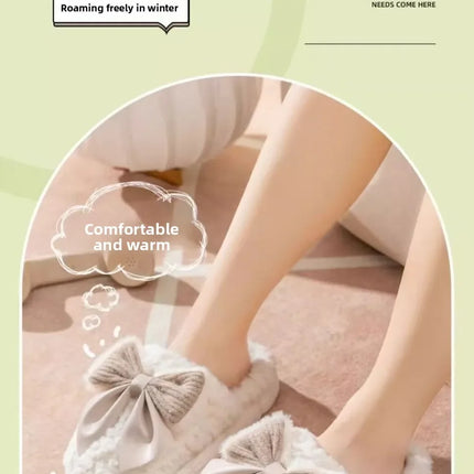Winter Cute Butterfly Cotton Slippers for Women Non Slip Thick Sole Fluffy Indoor House Shoes Warm Maternity Home Footwear