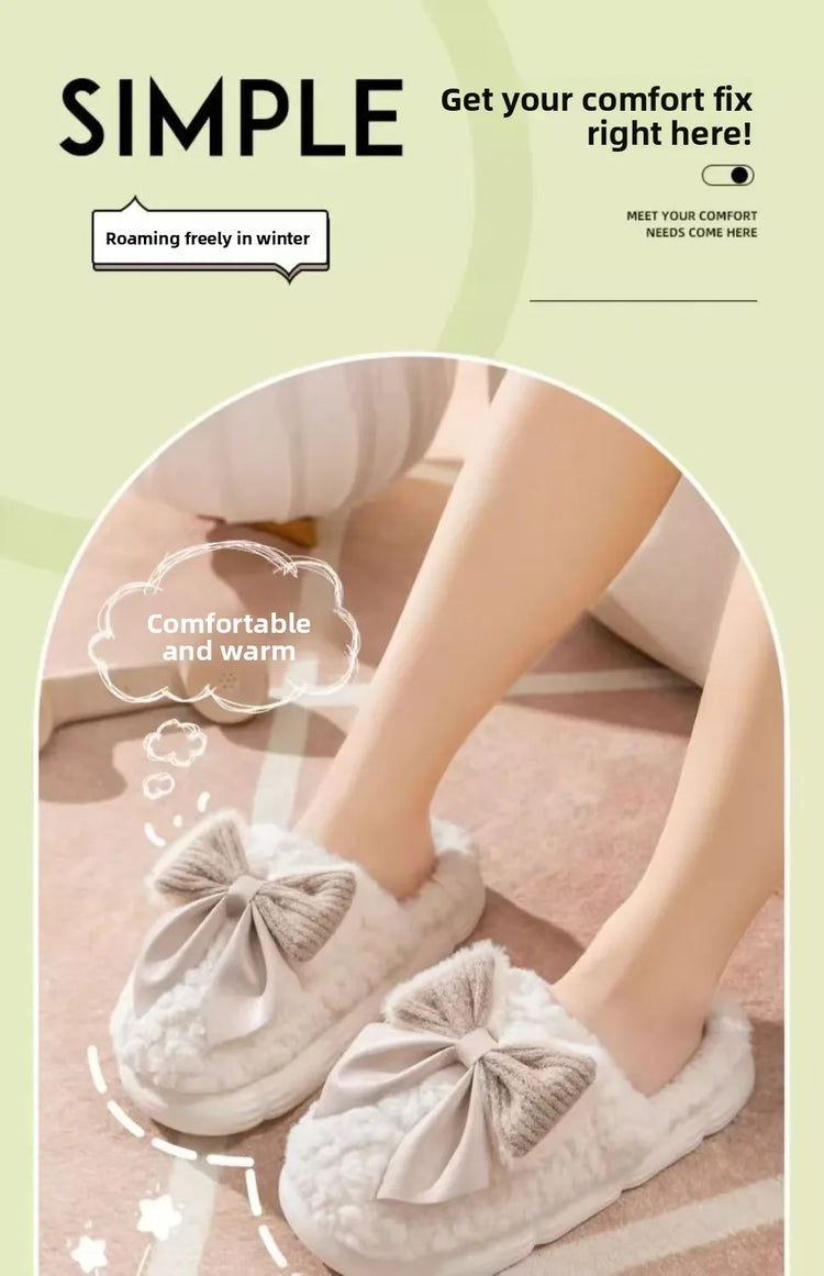 Winter Cute Butterfly Cotton Slippers for Women Non Slip Thick Sole Fluffy Indoor House Shoes Warm Maternity Home Footwear