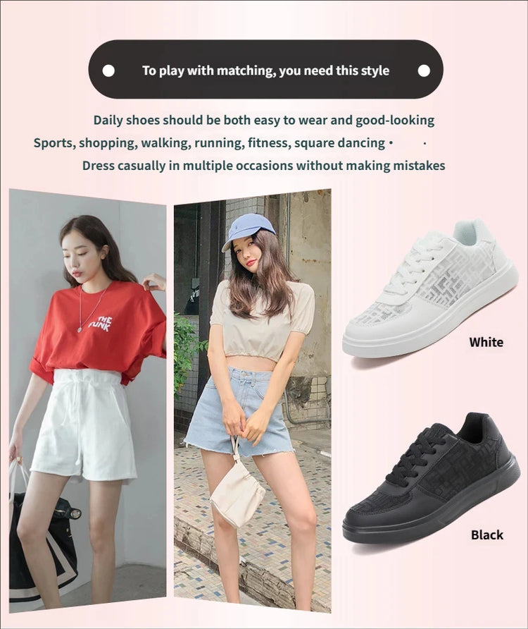 Casual Ell Toe Sneakers Low Top Spor Flats Trendy Versatile Student Leisure Rubber Outsole Summer Breathable Jogging Shoes