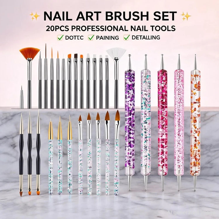 6/31Pcs Nail Art Brush Design Tip Painting Drawing Carving Dotting Pen FlatFan Liner Acrylic Gel UV Polish Nail Art Tools