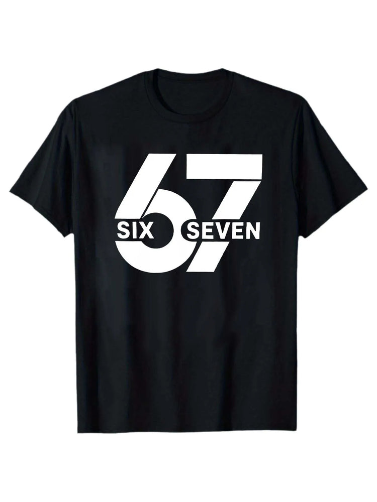 T-shirt estiva da uomo a maniche corte “67” con motivo stampato in stile unisex adatta per feste in casa come regalo