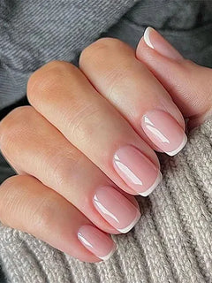 24Pcs Simple Square Head Fake Nail with nude design White Gradient French Press on False Nails Short Full Cover Nail Tips