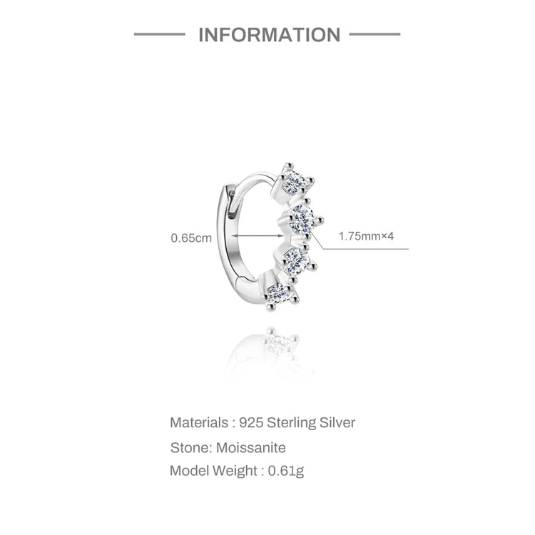 AIDE 1PC Sparkling Moissanite Piercing Stud Earrings 925 Sterling Silver Shining Circle Earring For Women Ear Bone Earring Jewel PlatiNum