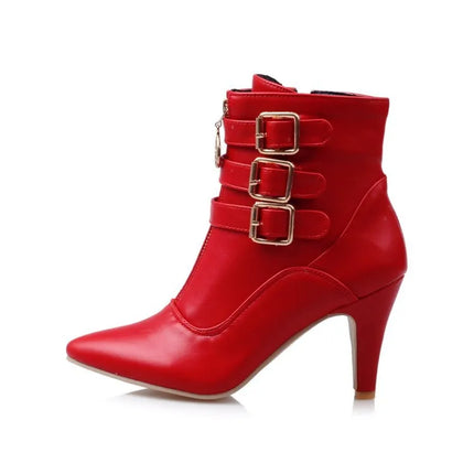 Women Shoes  Boots Spring High Heels Ankle Boots Pointed Toe Buckle  Boots Zip Ladies Shoes White Big Size 2023