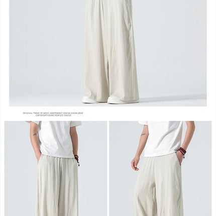 Pantaloni a gamba dritta da uomo in cotone e lino, stile retrò, larghi, leggeri, sottili, stile Nepal, comodi, stile Harajuku, taglie forti fino alla 5XL
