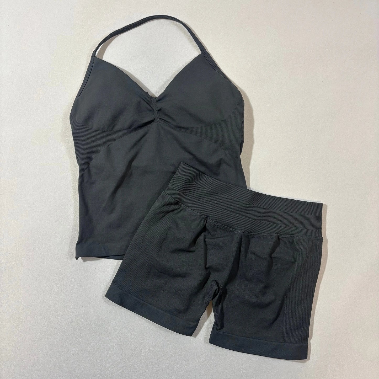 Yoga 2pcs Impact Gym Set Women Backless Tank Tops High Waist Scrunch Seamless Shorts Fitness Clothes Activewear Workout Sets