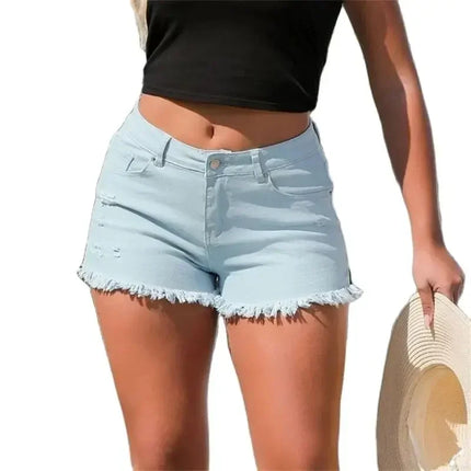 Women's Summer Split Nappa Leg Denim Shorts Vintage Ripped Hole Denim Shorts Cropped Three-Quarter Pants High Waisted Casual Mini Jeans