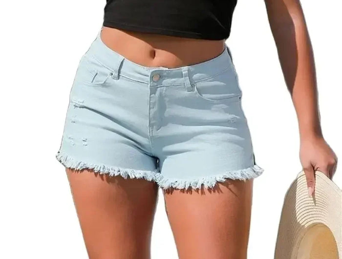Women's Summer Split Nappa Leg Denim Shorts Vintage Ripped Hole Denim Shorts Cropped Three-Quarter Pants High Waisted Casual Mini Jeans