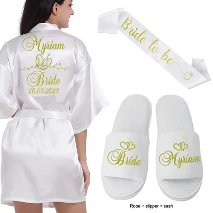 Logo personalizzato Data di matrimonio Nome Accappatoio Abito da sposa in seta sintetica Sposa Damigella d'onore Abiti da sposa Donna Bachelorette Preparewear platinumshop