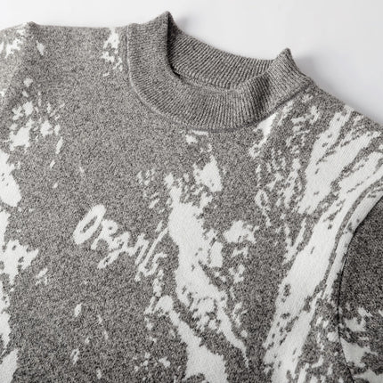 All-Over Floral Jacquard Pattern Pullover Sweater, Casual Crew Neck Knit Men's Pullover, Super Cool Winter Gift