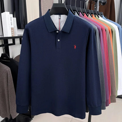 100% pure cotton autumn and winter men's sports fashion brand embroidered pony long-sleeved POLO business casual T-shirt