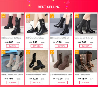 2025 New Women's Boots Fashion Mid-calf Boots Plush Warm Snow Boot Wedge Platform Boots for Women Winter Cotton Boot Botas Mujer