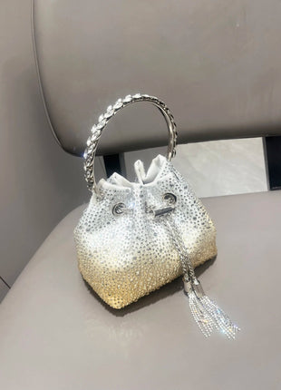 Handle Rhinestones Evening clutch Bag Purses and handbag luxury Designer shoulder bag Shiny Crystal Clutch purse bucket bag PlatiNum