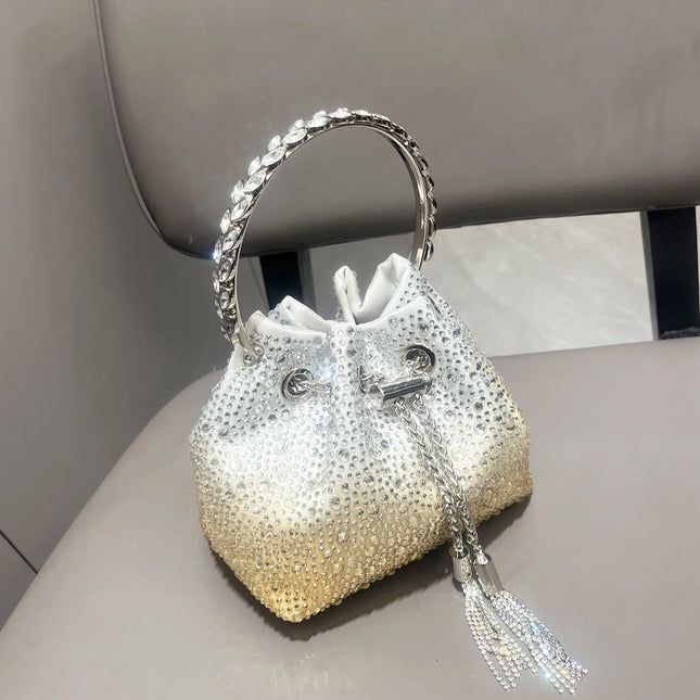 Handle Rhinestones Evening clutch Bag Purses and handbag luxury Designer shoulder bag Shiny Crystal Clutch purse bucket bag PlatiNum