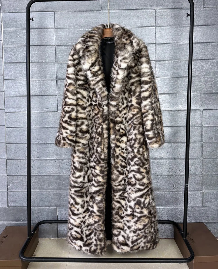 ZADORIN 130cm Long Fluffy Woman Leopard Faux Fur Coat Y2K Clothes Luxury Warm Faux Fur Jackets Winter Coats For Woman Outerwears