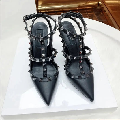 Shoes For Women 2025 Summer Luxury Punk Metal Rivet High Heels Gladiator Pointed Toe Stiletto Sandals Elegant Sexy Party Shoes