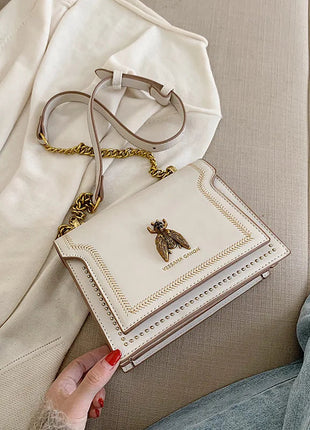 CGCBAG Luxury Brand Women Handbag 2024 New Retro Bee Female Shoulder Bag Simple High Quality Leather Designer Crossbody Bags PlatiNum