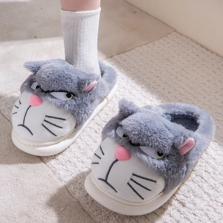 Fluffy Slippers Women Cute Cartoon Winter Plush Home Shoes Girls Casual Large Size Flats