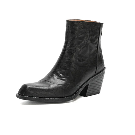 Women's Chelsea Boots High Heels Genuine Leather 2027 New Autumn Winter Fashion Women's Ankle Boots Retro Winter Boots Ladies