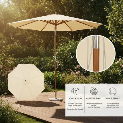 Ombrellone da Patio Grande 2,7m con Sollevamento a Carrucola, Tessuto in Poliestere Impermeabile e Resistente allo Sbiadimento, Parasole da Esterno per Giardino, Spiaggia, Piscina, Cortile