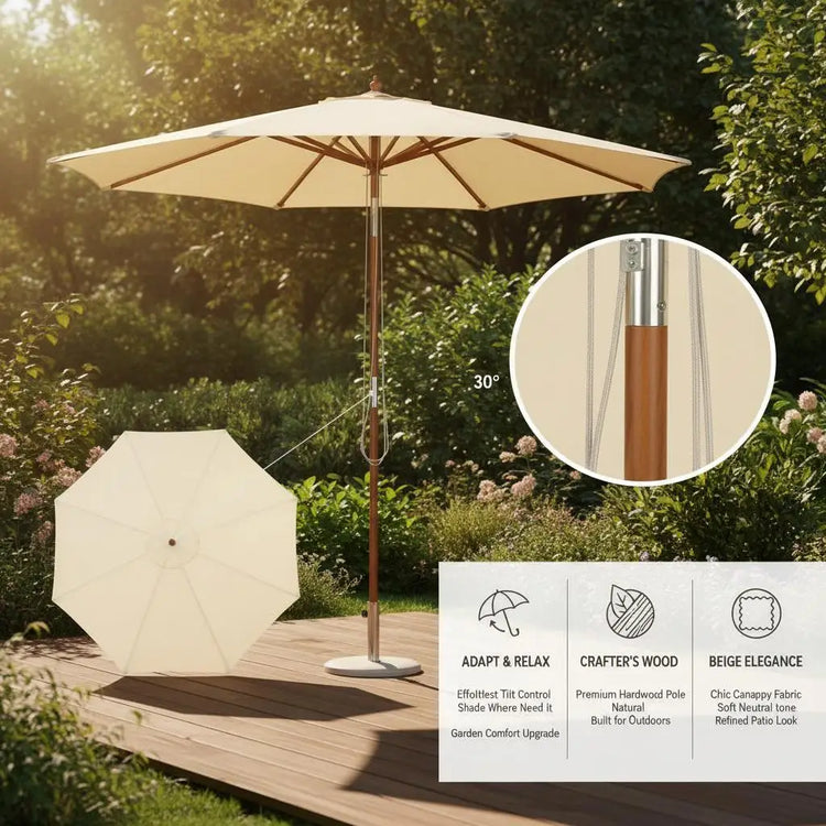 Ombrellone da Patio Grande 2,7m con Sollevamento a Carrucola, Tessuto in Poliestere Impermeabile e Resistente allo Sbiadimento, Parasole da Esterno per Giardino, Spiaggia, Piscina, Cortile