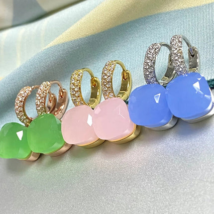 Classic Candy Color Earrings Inlay Transparent Zircon 27Colors Crystal Earrings Platinum Plated Fashion Jewelry For Women PlatiNum