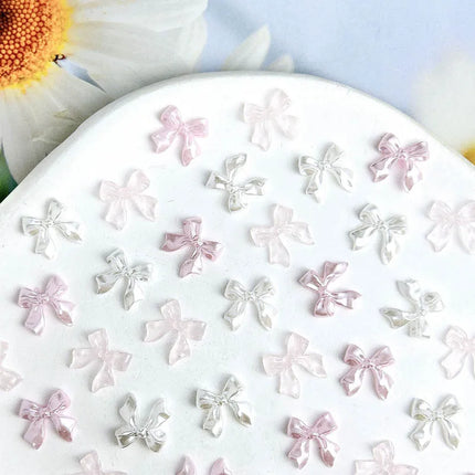 50pcs 3D Sweet Pearly Glossy Ribbon Bow Resin Nail Charms Ballerina Bow Tie Nail Art Decoration Nail Accessories Manicure DIY