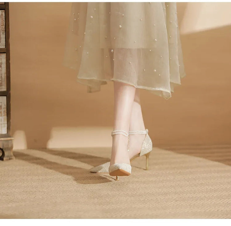 Size 31-43 Women High Heels Stiletto Heel Summer Lace Mesh Sweet Gold Silver Wedding Shoes PlatiNum