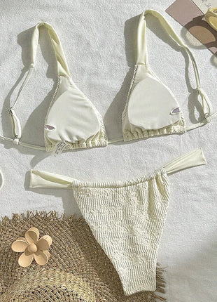 Costume da Bagno Sexy con Fiori Bianchi in Rilievo, Micro Bikini a Perizoma per Donne, Collezione 2026, Set Bikini Triangolo con Lacci platinumshop