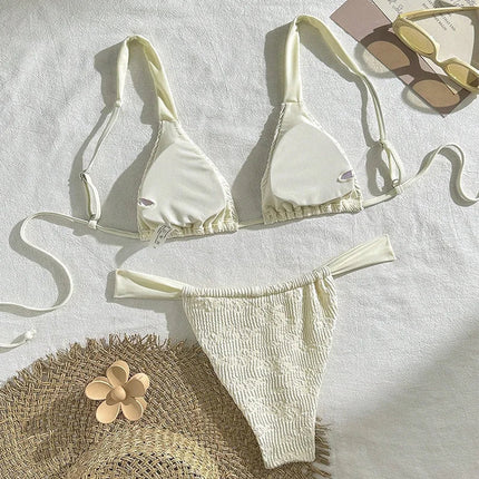 Costume da Bagno Sexy con Fiori Bianchi in Rilievo, Micro Bikini a Perizoma per Donne, Collezione 2026, Set Bikini Triangolo con Lacci platinumshop
