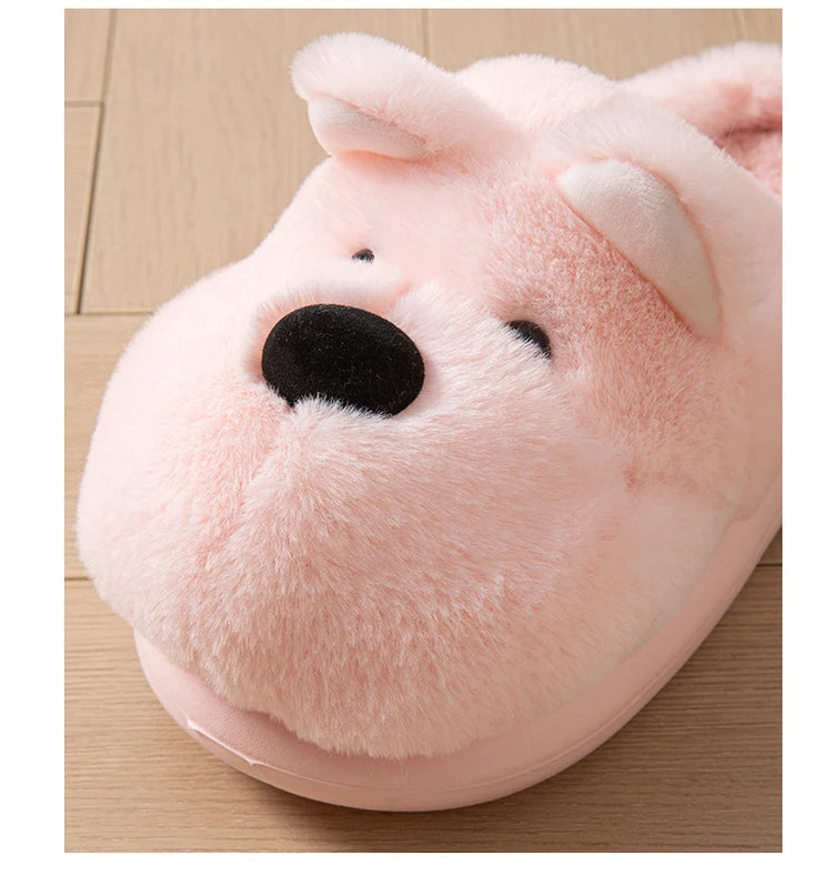 Cartoon Animal Dog Fluffy Slippers For Women House Winter Mules Platform Shoes Girls New Indoor Fuzzy Fur Slides Unisex Non-Slip