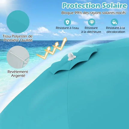 Beach Umbrella 198cm with Tilt Button, Sand Anchor, Carry Bag, Wind and Sun Protection, Blue