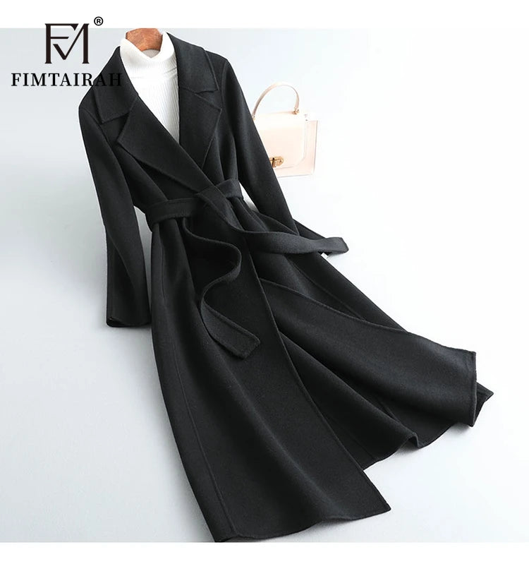 Fimtairah 100% Wool Coat women's Autumn/Winter   coat women's mid-length over the knee   slim   wo new double-sided