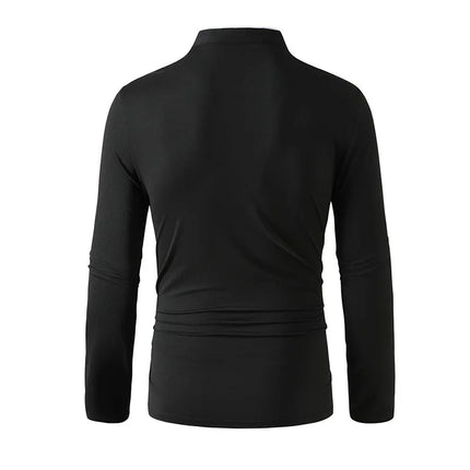 2025 New Men's Casual and Fashionable Solid Color Long Sleeve Stand-Up Collar T-Shirt Versatile and Comfortable Summer Top