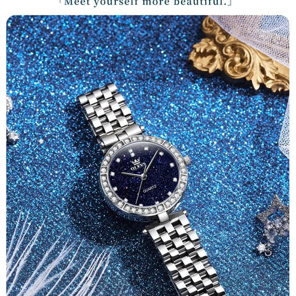 OLEVS 3641 Elegante orologio al quarzo da donna impermeabile Quadrante stellato luminoso in acciaio inossidabile con confezione regalo - Accessorio alla moda da donna platinumshop