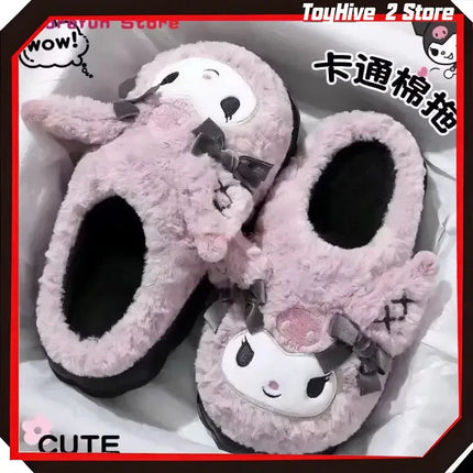 Hot Kuromi Peripheral Products Cotton Slippers For Women'S Autumn And Winter Home Anti Slip Cute Cartoon Cotton Shoes Thickened