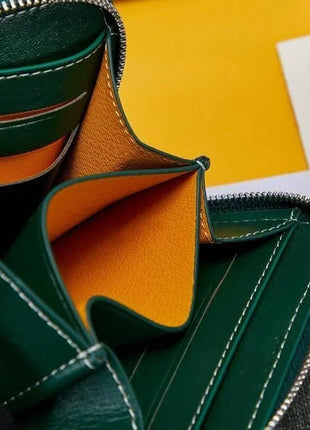 Portafoglio Quadrato Mini in Vera Pelle alla Moda per Uomo e Donna, Chiusura con Cerniera, Portatile, per Carte di Credito e Monete