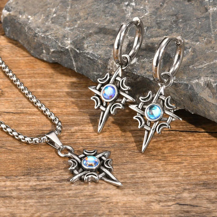 Vnox Witches Knot Moon Star Collane con ciondolo Orecchini per uomo Donna, set di gioielli con collare in pietra di luna con nodo celtico in acciaio inossidabile platinumshop