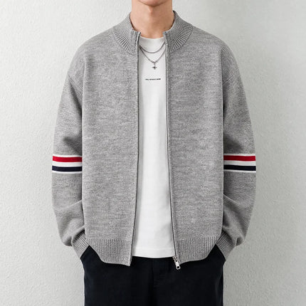 High Quality Fashion Knitted Jacket Men New color blocked striped designer brand casual sweater cardigan autumn warm thick coat