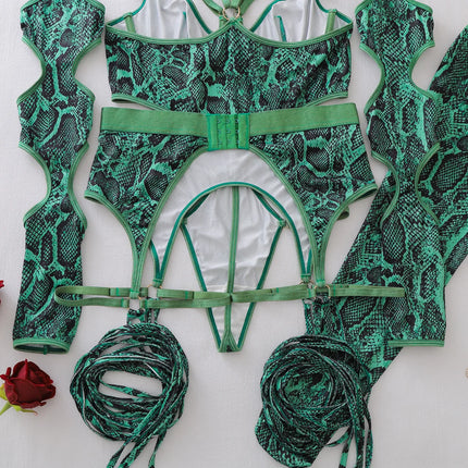 Tornova Erotic Lingerie Personalized Snake Pattern Hollow Strap Design Bodyshaping Sexy Delicate Hot Lingerie Set with Stockings