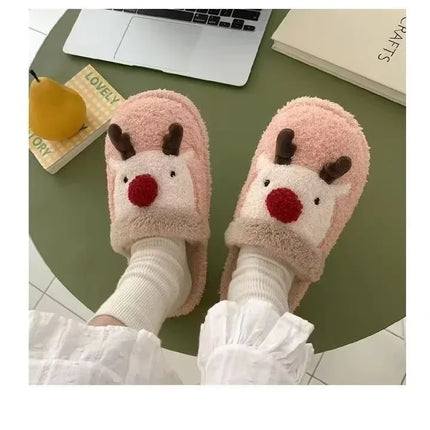 Winter Christmas Women Home Slippers Men Indoor Soft Non-slip Sandals Couples Warm Plush Flat Slides Adults Unisex Lovely Shoes