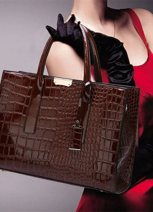 Luxury Vintage Women's Crocodile Pattern Handbag Large Capacity Tote Bag Leather Business Shoulder Bag For Female PlatiNum