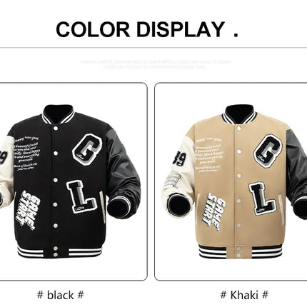 Men's Casual Varsity Jacket Racing Letterman Baseball Coat Vintage Embroidery Outerwear Streetswear with Faux Leather Sleeves