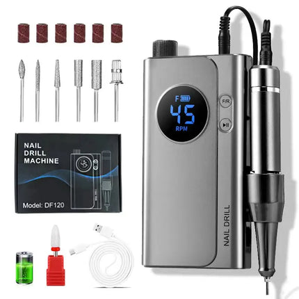 Professional Nail Drill 45000 RPM: Portable Diamond Nail Drill Kit Rechargeable 4500 MAh Battery Electric Nail File For Thick Acrylic Nails With Ceramic Nail Drill Bits Sanding Bands Nail Tech Salon&Home Use For All Festival